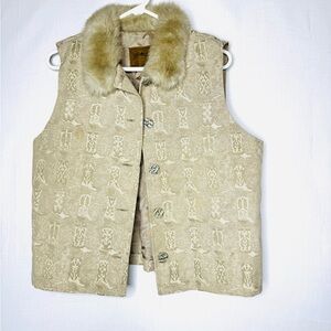 Saddle Ridge Womens Western Boot Vest Faux Fur Collar Front Button Rodeo Western